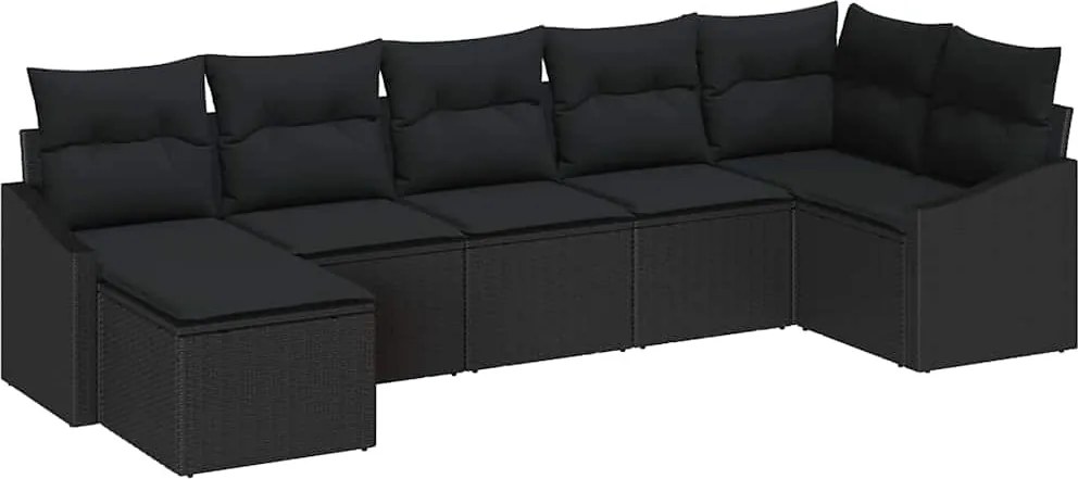 vidaXL Kanapé Szett párnával 7 pcs Fekete polirattan