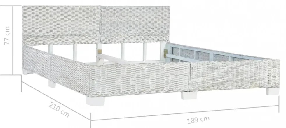 szürke természetes rattan ágykeret 180 x 200 cm
