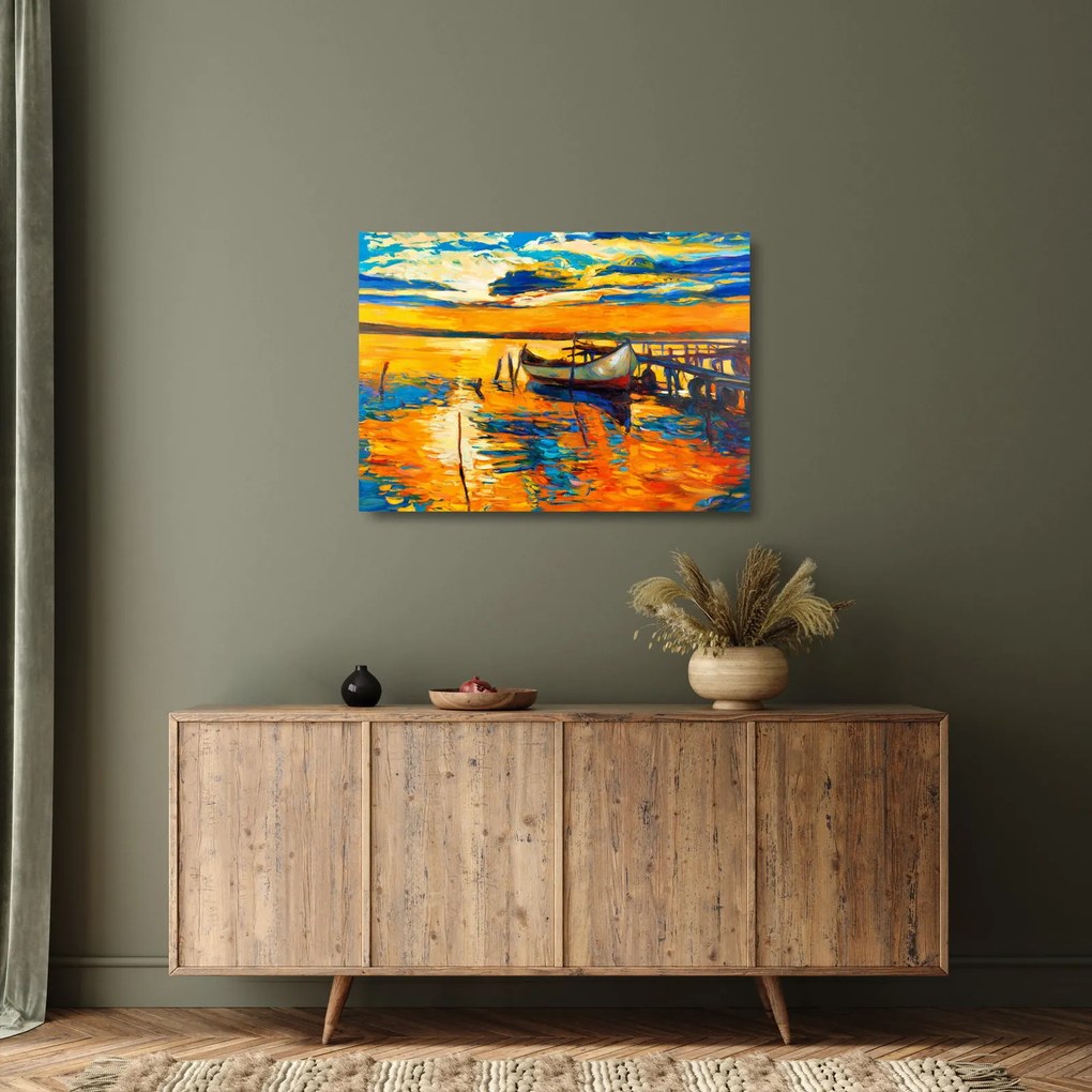 Kép - Hajó naplementekor (üvegen) (70x50 cm)