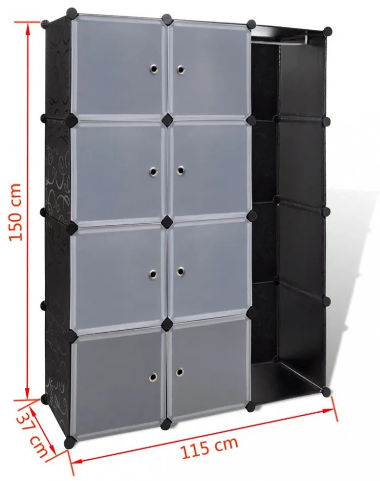 fekete/fehér szekrény 9 tárolórekesszel 109x36,5x143 cm