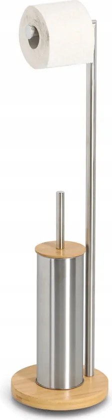 Wc-papír És Wc Kefe Tartó Állvány Bambuszból És Acélból 72,5 CM