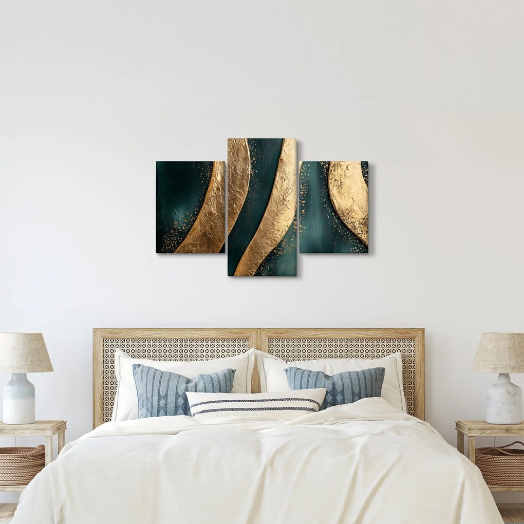 Kép - Zöld absztrakció arannyal I. (90x60 cm)