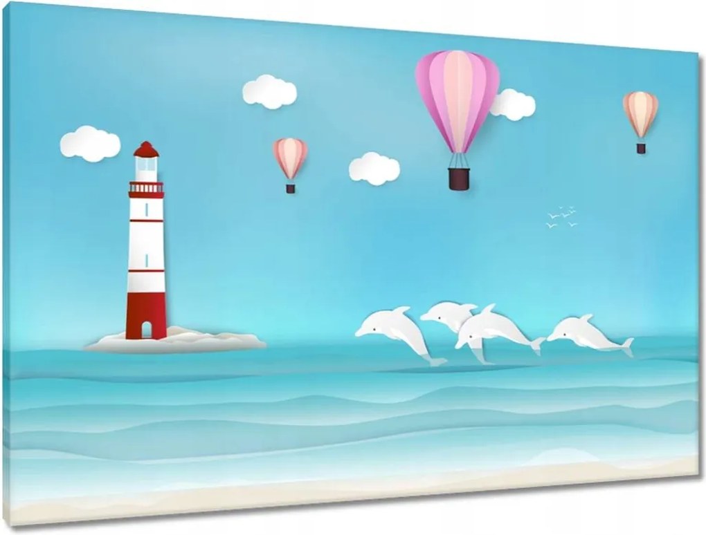 Vászonkép 90x60 Lámpás lufik és delfinek