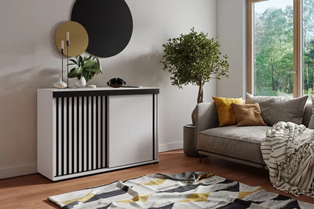 Malani 120 Tolóajtós Komód 120cm, Fehér