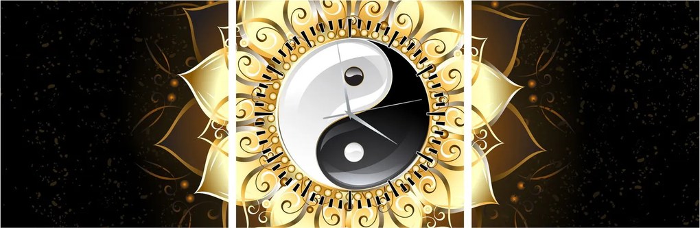 Kép - arany yin-yang (órával) (90x30 cm)