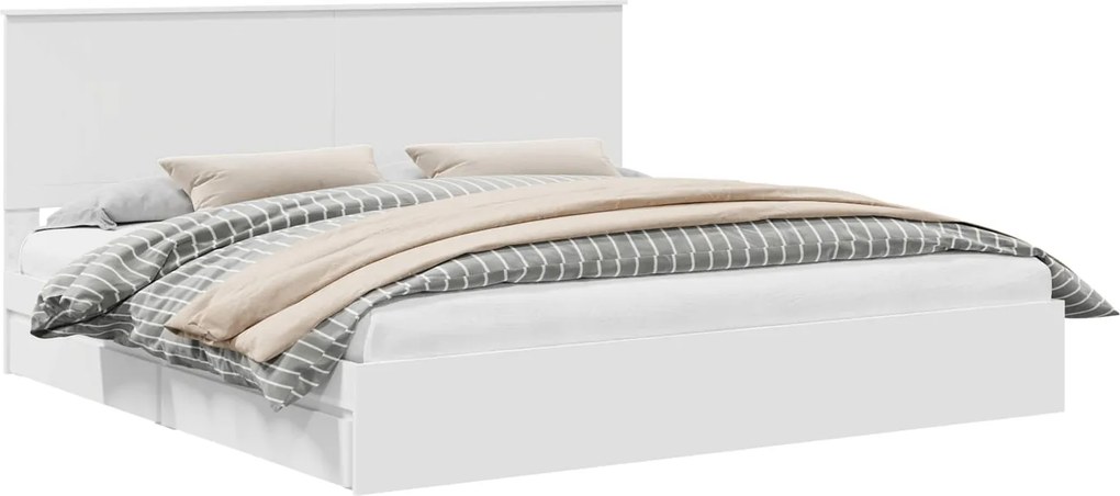 vidaXL Tárolós Ágy fejtámlával fiókkal Fehér 200 x 200 cm Faanyag