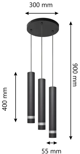 LED Csillár zsinóron TUBA 3xGU10/4,8W/230V fekete/króm