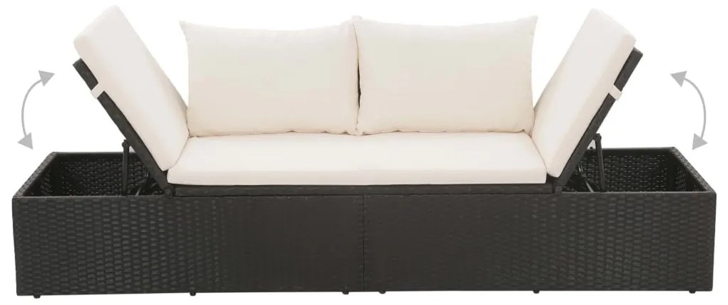Fekete polyrattan kerti ágy 195 x 60 cm