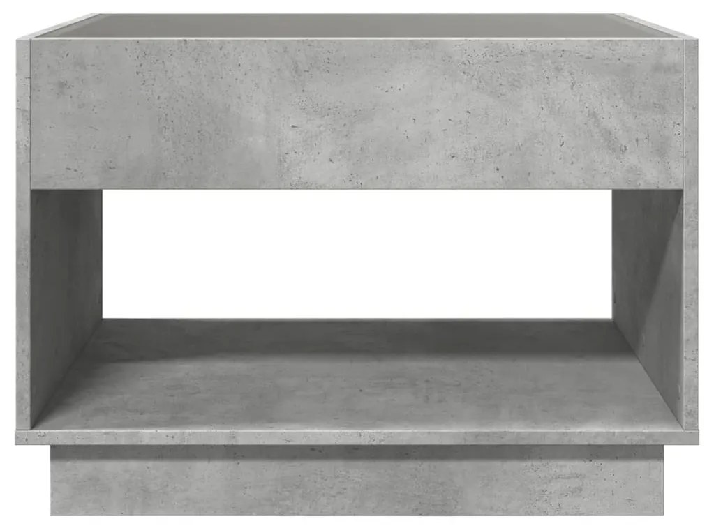 betonszürke végtelen hatású LED-es dohányzóasztal 90x50x50 cm