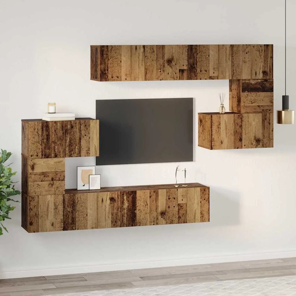 TV szekrény garnitúra 8 pcs Régi fa 80 x 30 x 30 cm Faanyag