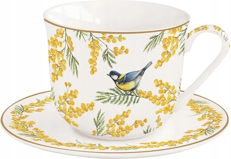 Porcelán Csésze Nagy Csészealj Mariposa Cinege És Maripozy Virágok