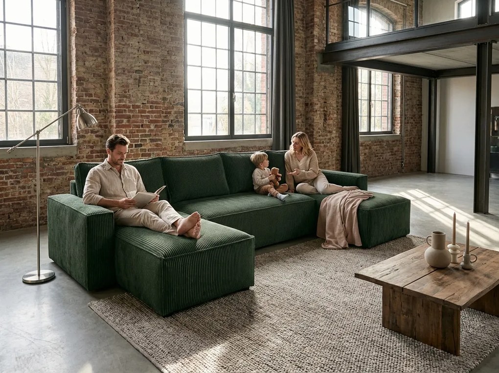 AKCIÓ Sötétzöld U-alakú ülőgarnitúra SMART COSARO 295x140 cm II. osztály