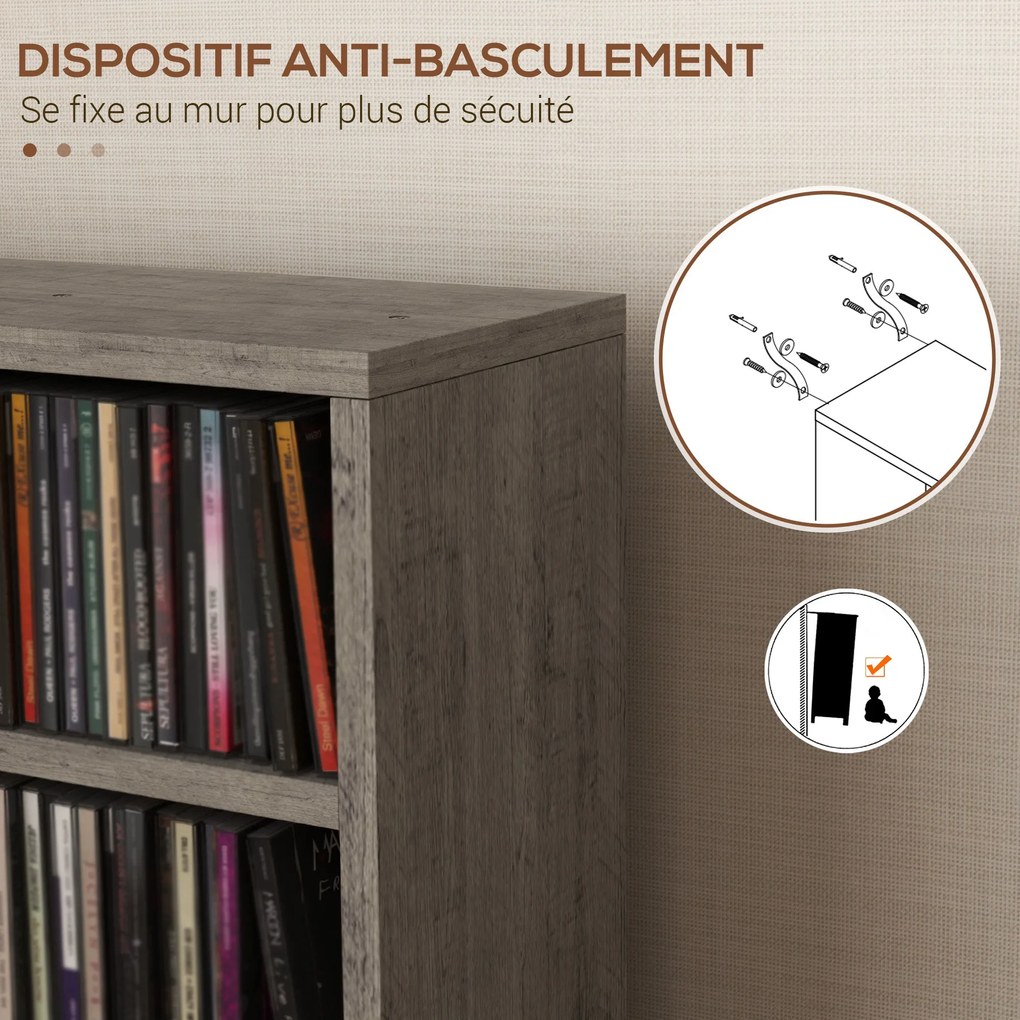 HOMCOM 2 db-os oszloppolcos CD-DVD tároló szekrény 6 + 6 rekesz 21 x 22,5 x 88,5 cm maximális kapacitás 204 CD sötét szürke | Aosom