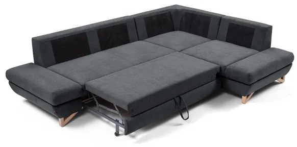 Kihúzható, jobbos L-alakú kárpitozott sarokkanapé tárolóval AVESTA, antracit