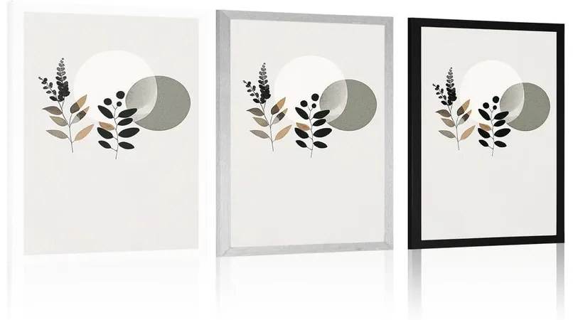 Poszter minimalista levelek boho háttérrel.