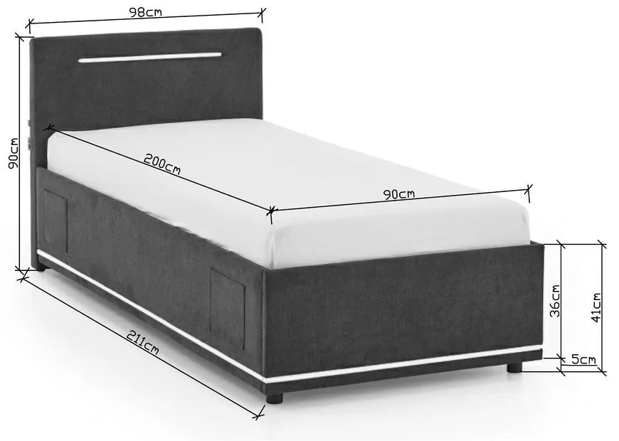 Sötétszürke kárpitozott ágyneműtartós gyerekágy ágyráccsal 90x200 cm Circle – Meise Möbel