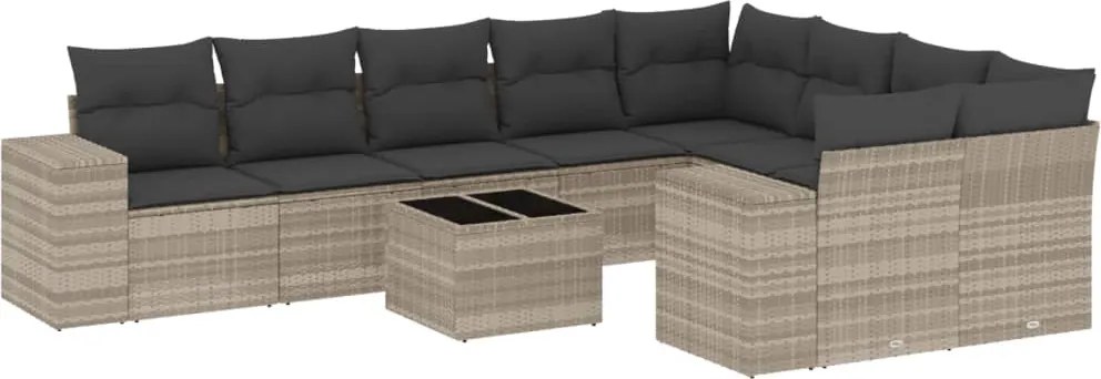 vidaXL 10 részes világosszürke polyrattan kerti ülőgarnitúra párnákkal