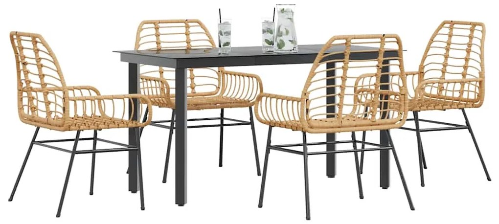 vidaXL 5 észes barna polyrattan üveg kerti étkezőgarnitúra