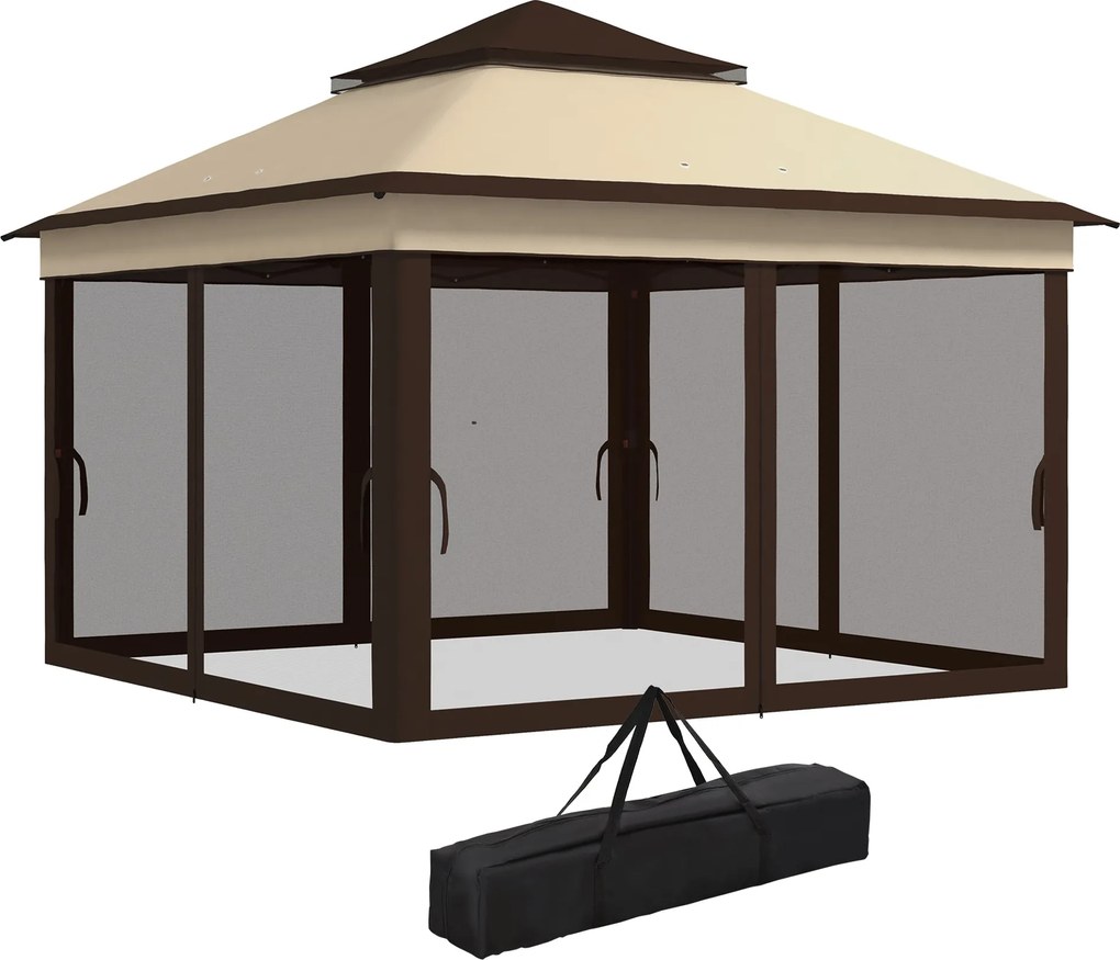 Outsunny Összecsukható Pavilon 3x3x2.7m Kerti Napernyő Állítható Kétrétegű Tető Magassággal Szúnyogháló UV30+ Védelemmel Vízálló és Hordtáskás Kültéri