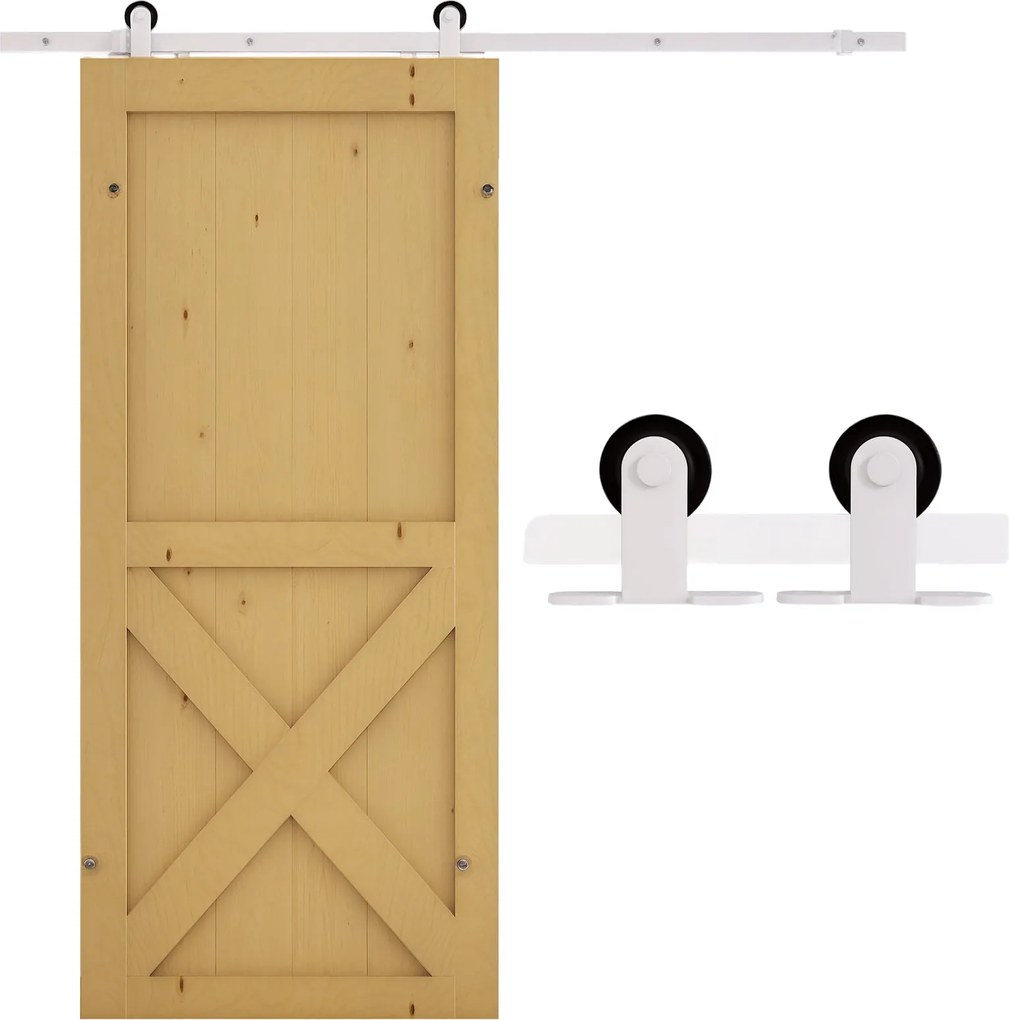 HOMCOM Csúszóajtó Hardver Készlet 183 cm Teljes Készlet Sínekkel, Görgőkkel, Síntartókkal, Padlósínnal, Ajtószeggel, Szénacél Csúszóajtó Rendszer Fehé