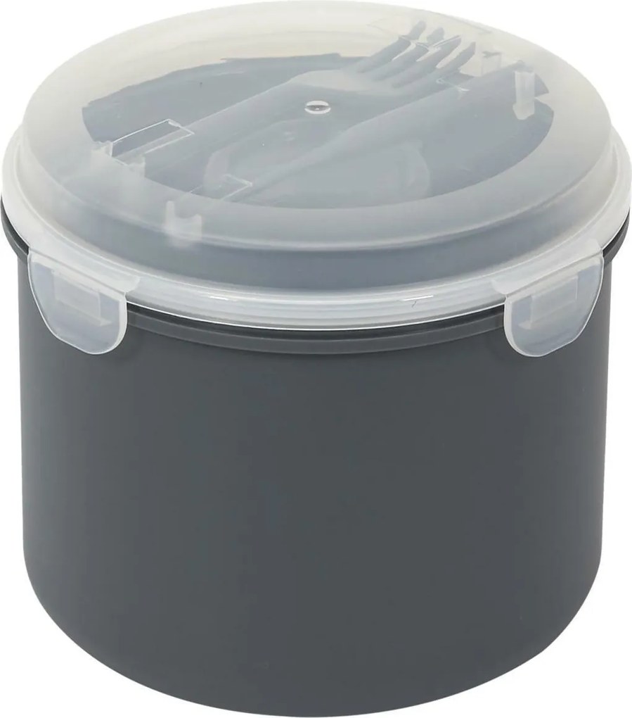 Ebéddoboz kerek antracit 1,4l könnyű evőeszköz