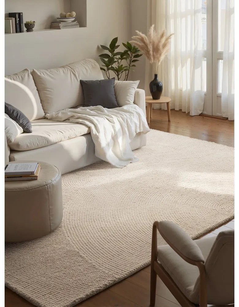 Világos natúr színű kézi szövésű gyapjú szőnyeg 200x300 cm Calmio – Hanse Home