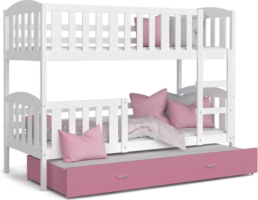GL JAKAB 3 emeletes ágy pótággyal - rózsaszín Méret: 190x80