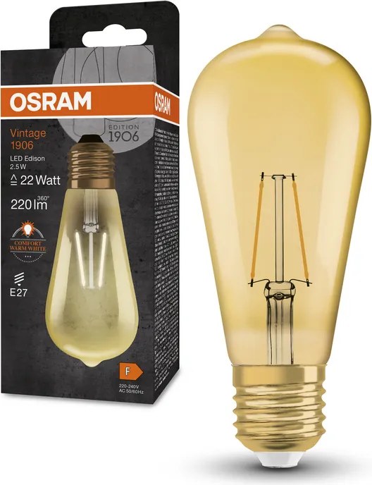 Led izzó ST64 E27 2,5W 22W 2400K Meleg fehér Vintage Filament Osram