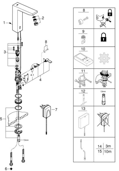 GROHE 36440000 - Infravörös elektronikus mosdócsaptelep EUROCUBE E DN 15, króm