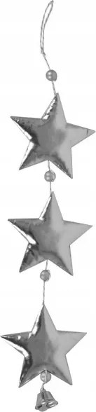 Karácsonyi dekoráció Zsinór ezüst csillagokkal és csengővel 50 cm