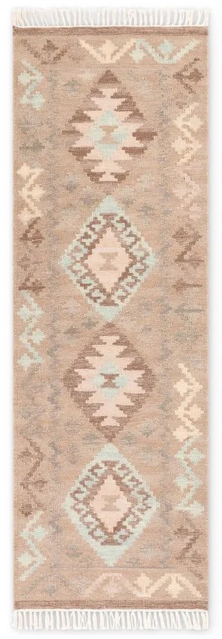 Világoskék-bézs kétoldalas kézi szövésű gyapjú futószőnyeg 60x190 cm Kamal Dune – Nouristan