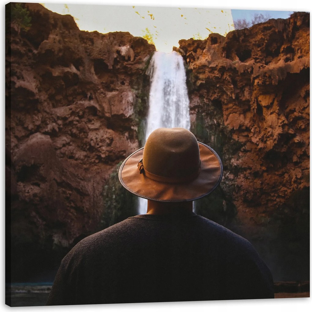 Vászonkép Emberek Vízesés Hegyek 60x60