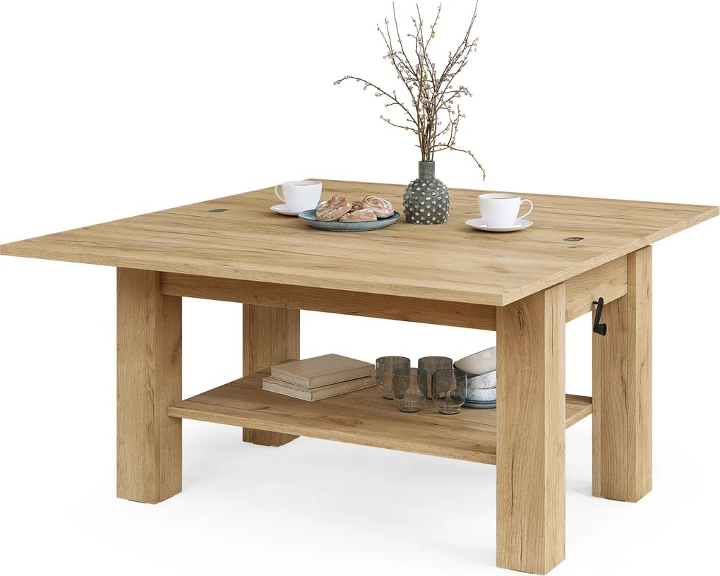 Mazzoni BRAWO Arany Tölgy - NYITHATÓ/MAGASÍTHATÓ DOHÁNYZÓASZTAL POLCCAL ÉTKEZŐASZTALKÉNT IS HASZNÁLHATÓ