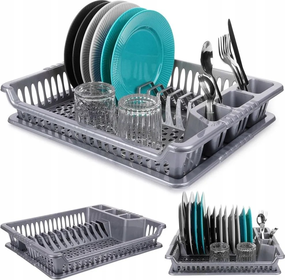 Konyhai edényszárító Szürke Tányércsepegtető Evőeszköz Bögrék 46x37