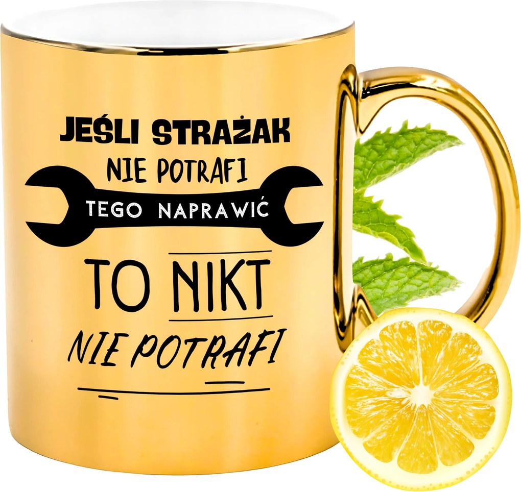 Prémium Arany Csillogó Bögre Tűzoltó Ajándék Nyomtatott Fotóval