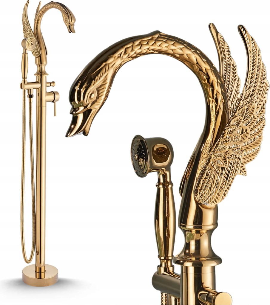 Kádtöltő Csaptelep Szabadon Álló Padló Szett Arany Forgatható Kifolyócső