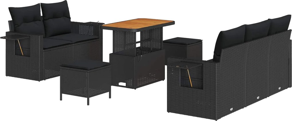 vidaXL Kerti Kanapé Szett párnával 8 pcs Fekete polirattan