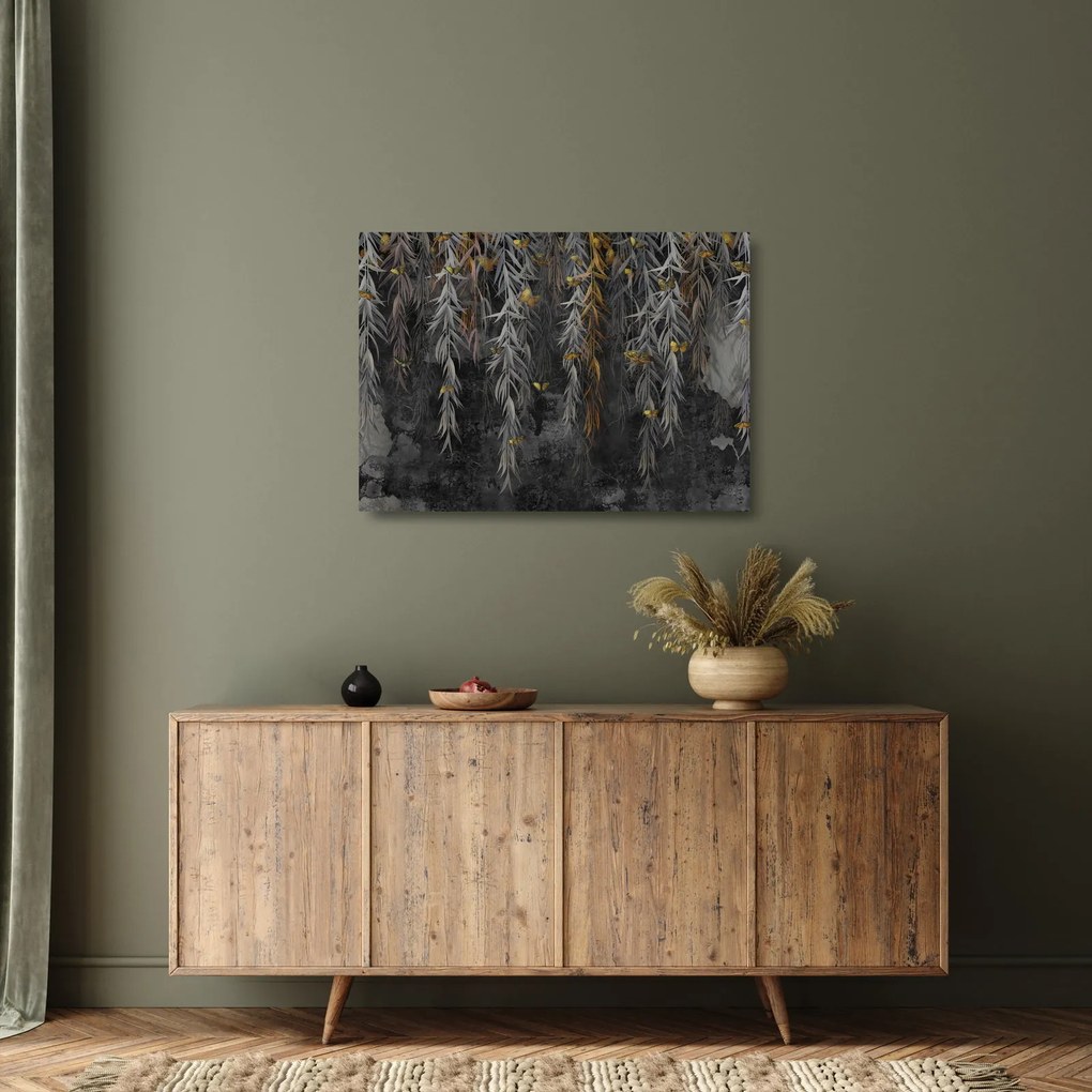 Kép -Fűzfa gallyak fekete háttérrel (üvegen) (70x50 cm)