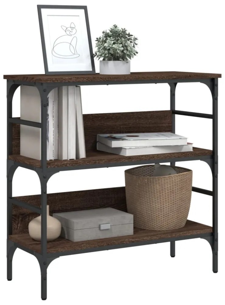 barna tölgyszínű szerelt fa tálalóasztal 75x32x75 cm