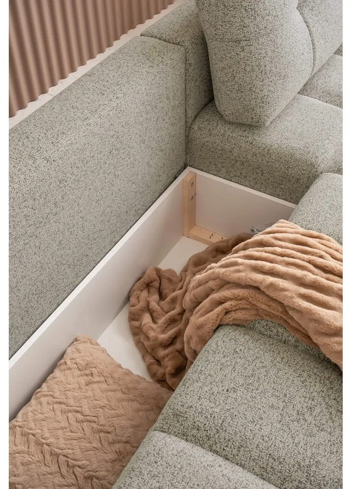 Világosbarna kinyitható tárolóhelyes moduláris sarokkanapé (jobb oldali) Lulu – Miuform