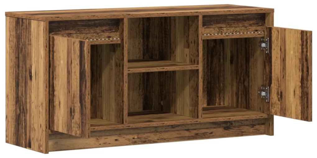 TV Szekrény LED Fényekkel - Régi Fa, 100x34x50 cm-es Műanyag Állványon.