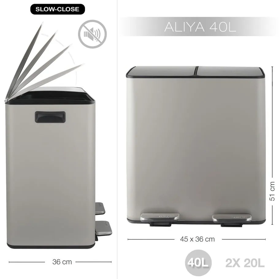 Szürkésbarna acél szelektív pedálos szemetes 2x20 l Aliya – Spirella
