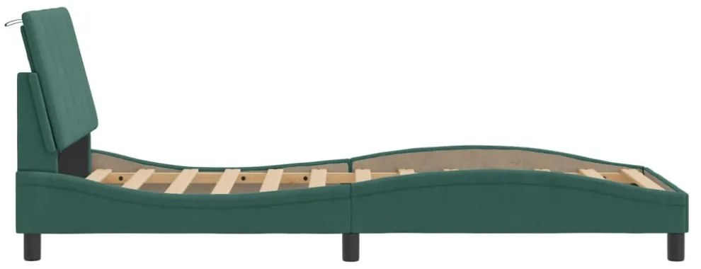 sötétzöld bársony ágykeret LED-világítással 80 x 200 cm