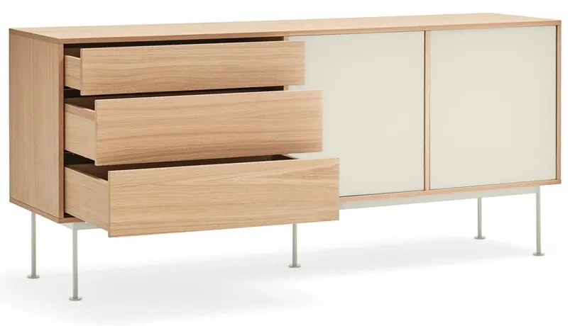 Yoko krémfehér komód tölgyfa dekorral, szélesség 180 cm - Teulat