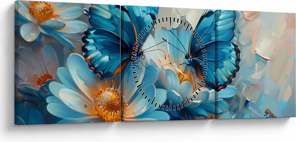 Kép - Kék pillangók (órával) (90x30 cm)
