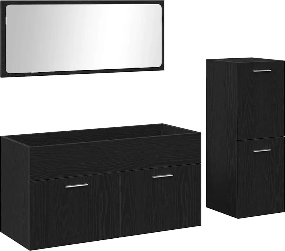 vidaXL Fürdőszoba bútor szett tárolóval 3 pcs Fekete tölgy Faanyag