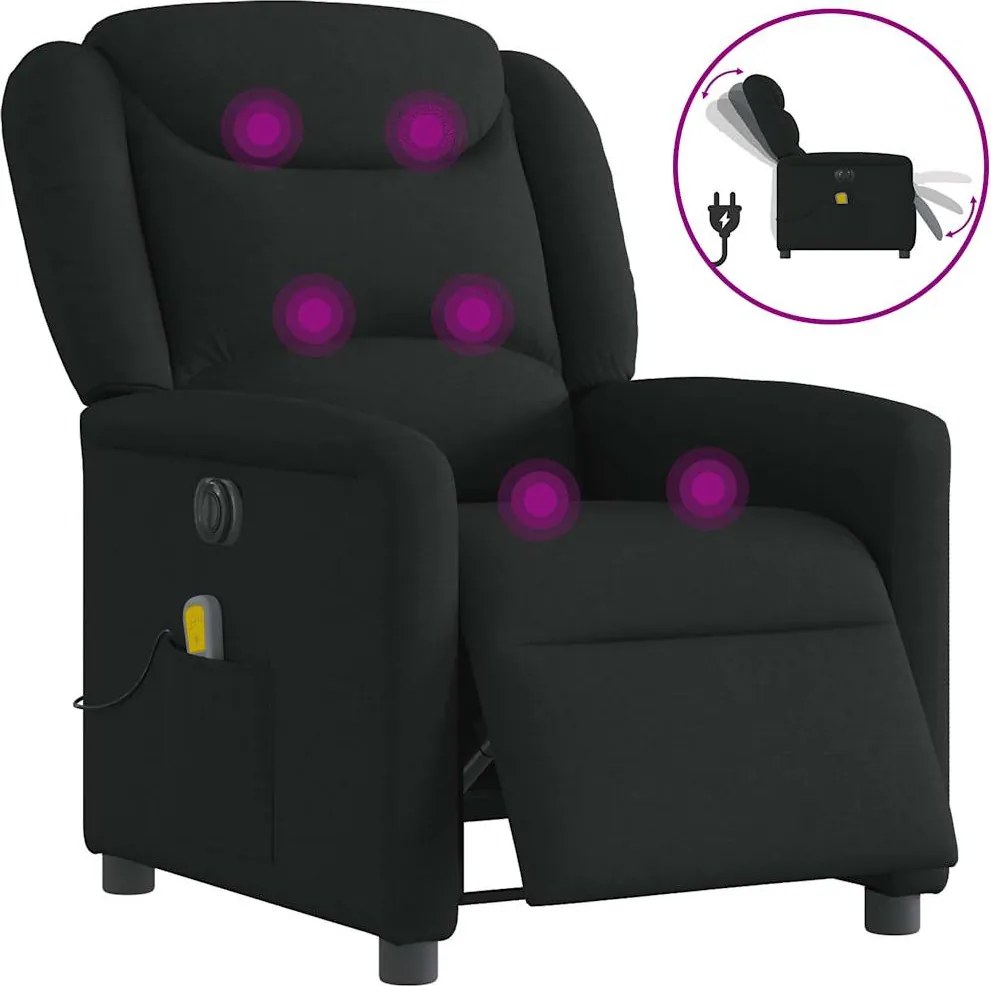 vidaXL fekete szövet elektromos dönthető masszázsfotel