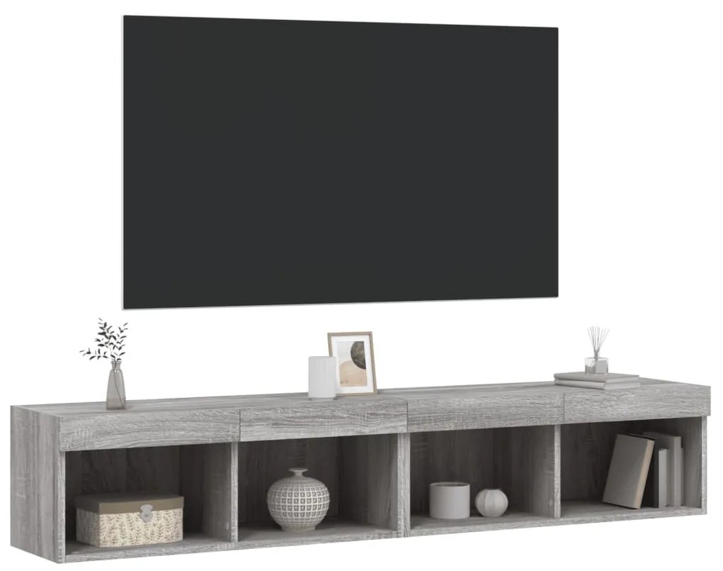2 db szürke sonoma színű TV-szekrény LED-ekkel 80x30x30 cm
