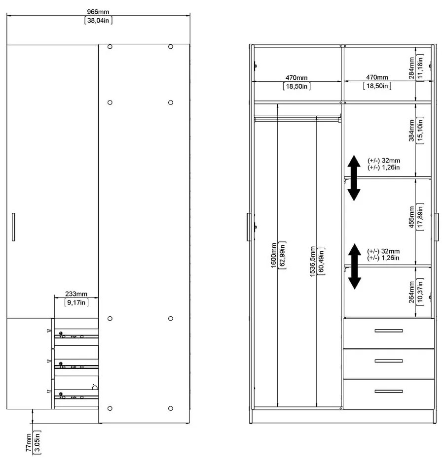 Sötétszürke ruhásszekrény 99x200 cm Sprint – Tvilum