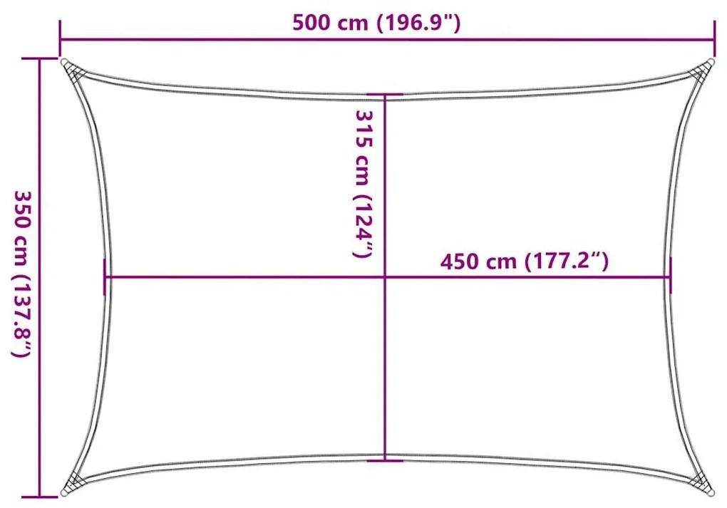 sárga négyszögletű HDPE napvitorla 160 g/m² 3,5x5 m